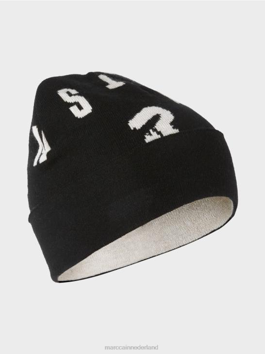 accessoire zwart 464J1698 gebreide "samen heroverwegen" muts Marc Cain
