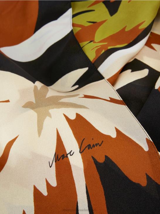 accessoire diep olijfgroen 464J1723 zijden sjaal met tropische print Marc Cain