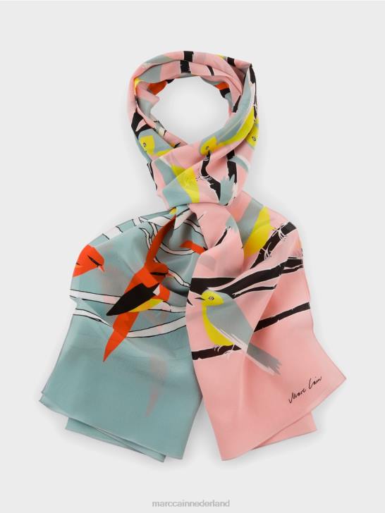 accessoire donker hemelsblauw 464J1706 Zijden sjaal met vogelmotief Marc Cain