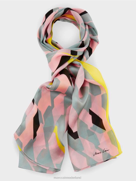 accessoire donker hemelsblauw 464J1707 zijden sjaal met grafisch ontwerp Marc Cain