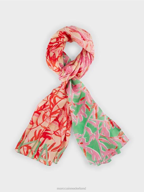 accessoire heldere jade 464J1736 elegante zijden sjaal met bloemmotief Marc Cain