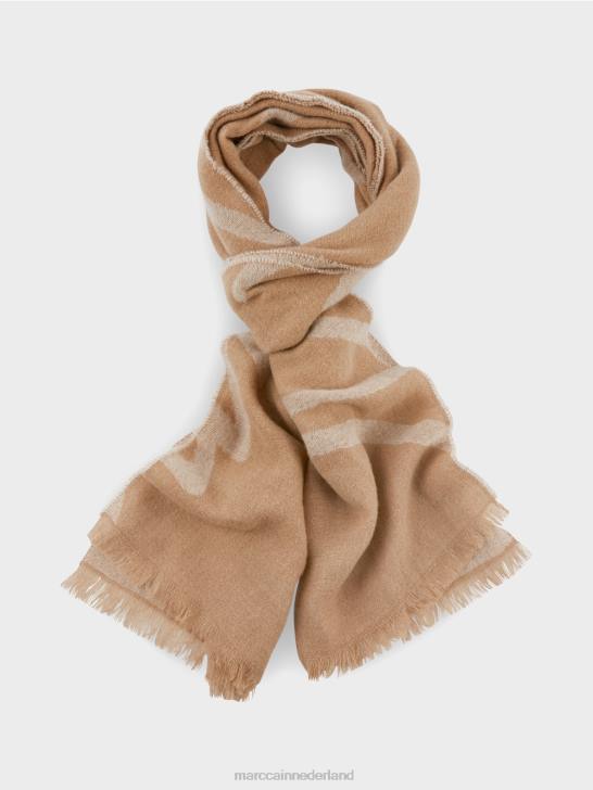 accessoire heldere toffee 464J1682 geweven sjaal van scheerwol Marc Cain