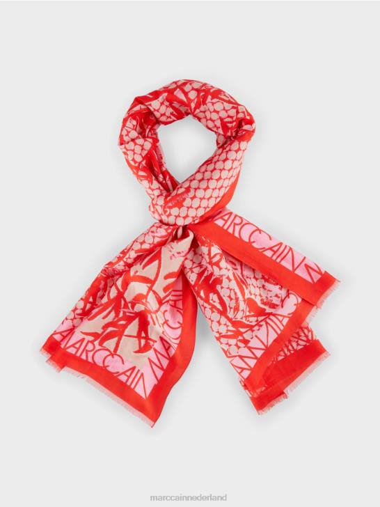 accessoire mandarijn 464J1735 sjaal in een printmix Marc Cain