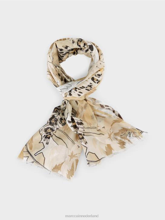 accessoire pannacotta 464J1721 sjaal met collagemotief Marc Cain