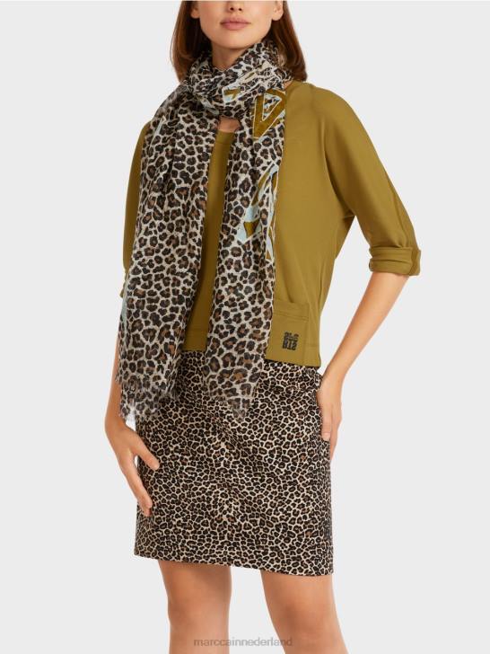 accessoire poeder crème 464J1733 sjaal met luipaardprint en letters Marc Cain