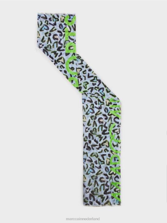accessoire zacht poederblauw 464J1689 sjaal met graffiti-geïnspireerd ontwerp Marc Cain