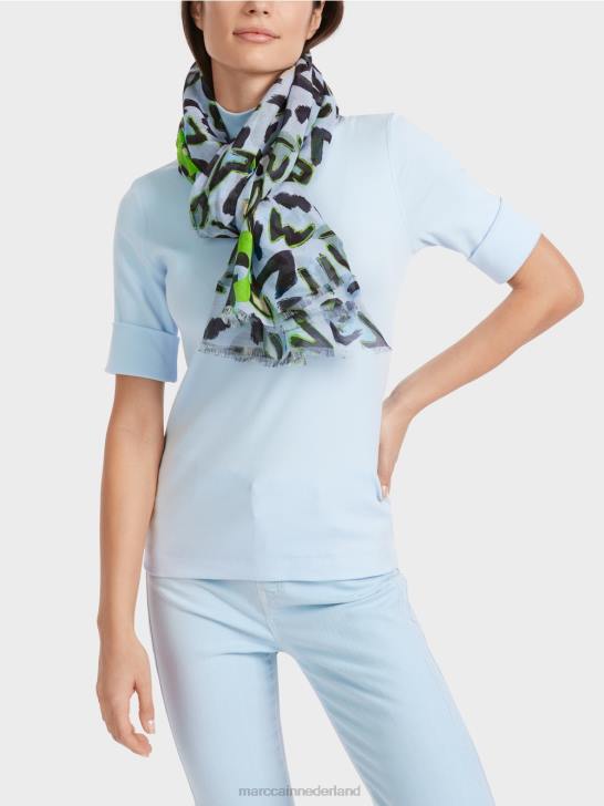 accessoire zacht poederblauw 464J1689 sjaal met graffiti-geïnspireerd ontwerp Marc Cain