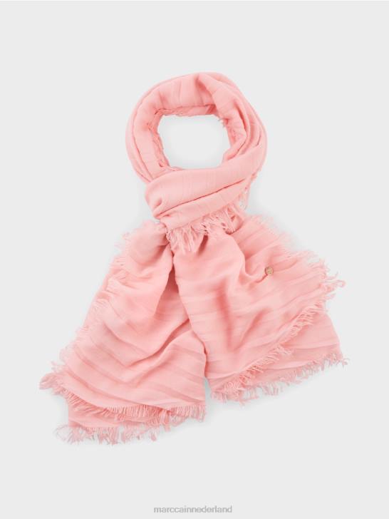 accessoire zacht poederroze 464J1701 effen sjaal met franjes Marc Cain