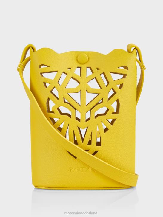 accessoire citroen groen 464J1532 "Samen heroverwegen" mini-tas met luipaardkop Marc Cain