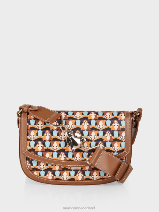 accessoire helder oranje 464J1545 Herhaalde schoudertas met luipaardkoppatroon Marc Cain