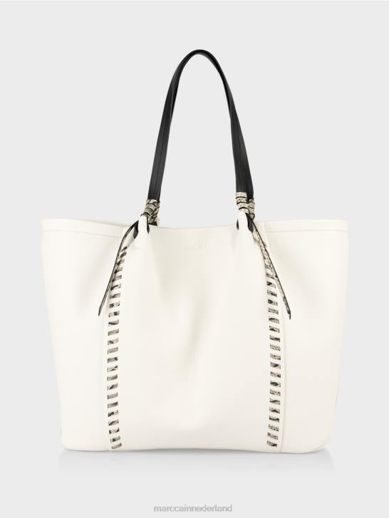 accessoire wit en zwart 464J1524 "rethink Together" draagtas met leer Marc Cain