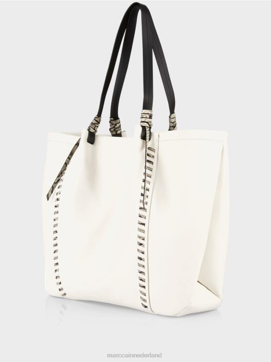 accessoire wit en zwart 464J1524 \"rethink Together\" draagtas met leer Marc Cain