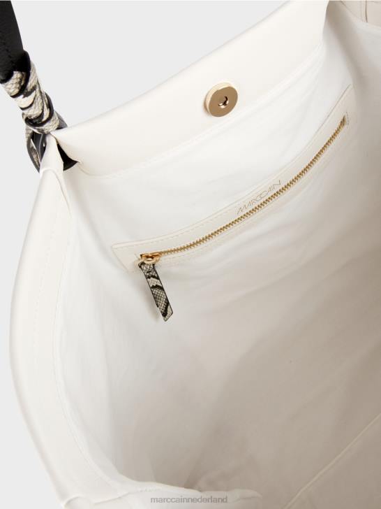 accessoire wit en zwart 464J1524 \"rethink Together\" draagtas met leer Marc Cain