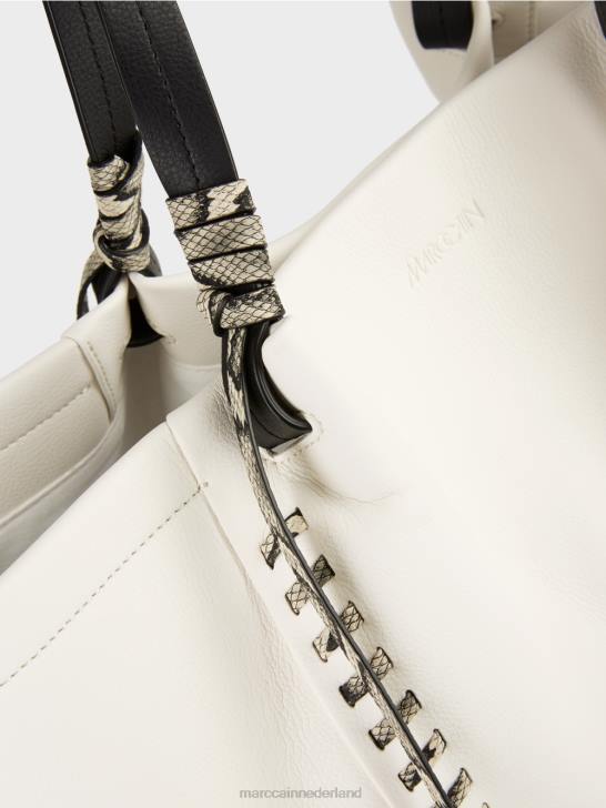 accessoire wit en zwart 464J1524 \"rethink Together\" draagtas met leer Marc Cain