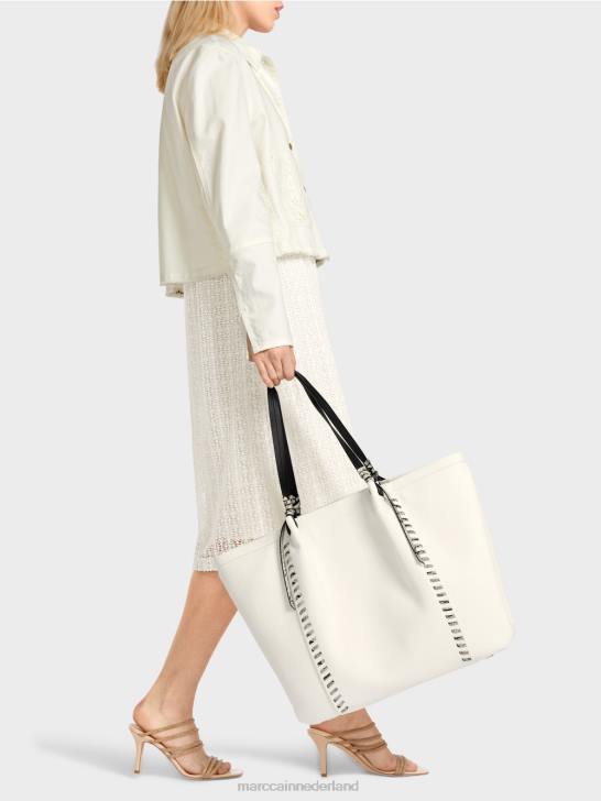 accessoire wit en zwart 464J1524 \"rethink Together\" draagtas met leer Marc Cain