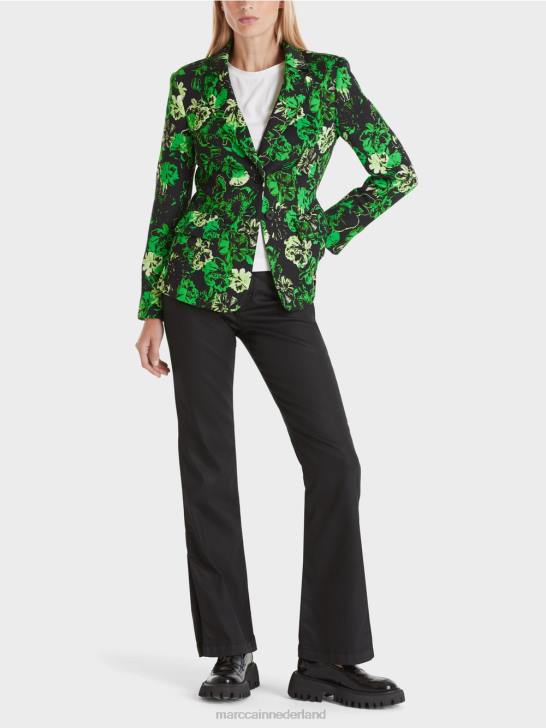 kleding donker appelgroen 464J153 blazer met bloemenprint Marc Cain