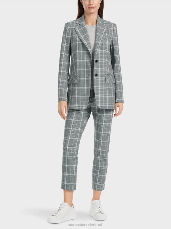 kleding zilver grijs 464J167 geruite blazer met klepzakken Marc Cain
