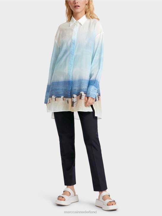 kleding azuur 464J923 elegante blouse met zijdegehalte Marc Cain
