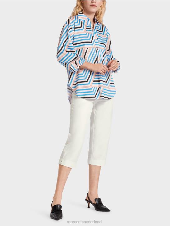 kleding azuur 464J924 speelse gestreepte blouse Marc Cain