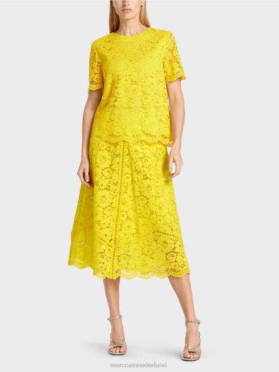 kleding citroen groen 464J943 blouse van kantstof Marc Cain