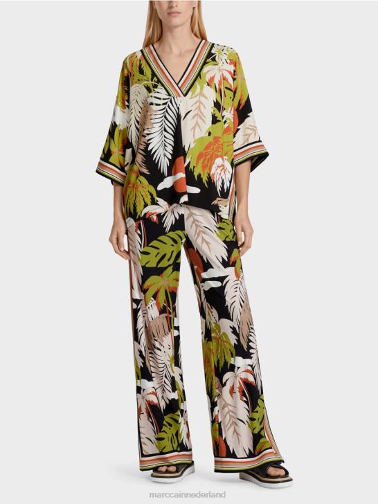 kleding diep olijfgroen 464J947 viscose blouse met kimonomouwen Marc Cain