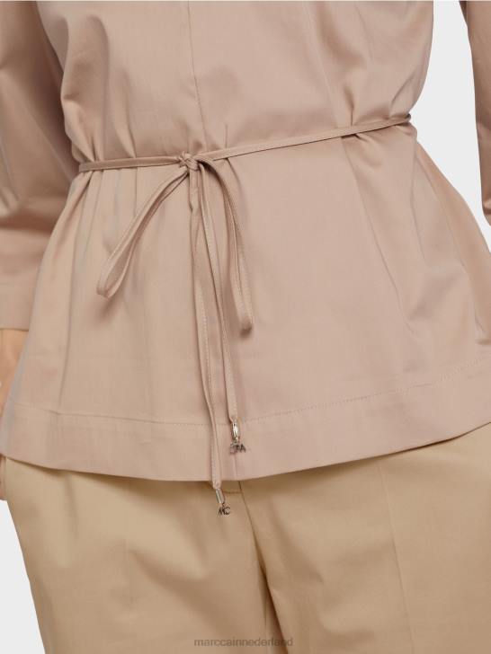 kleding diep zand 464J948 katoenen blouse met lange mouwen Marc Cain