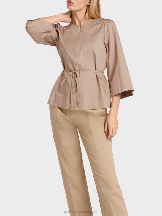 kleding diep zand 464J948 katoenen blouse met lange mouwen Marc Cain