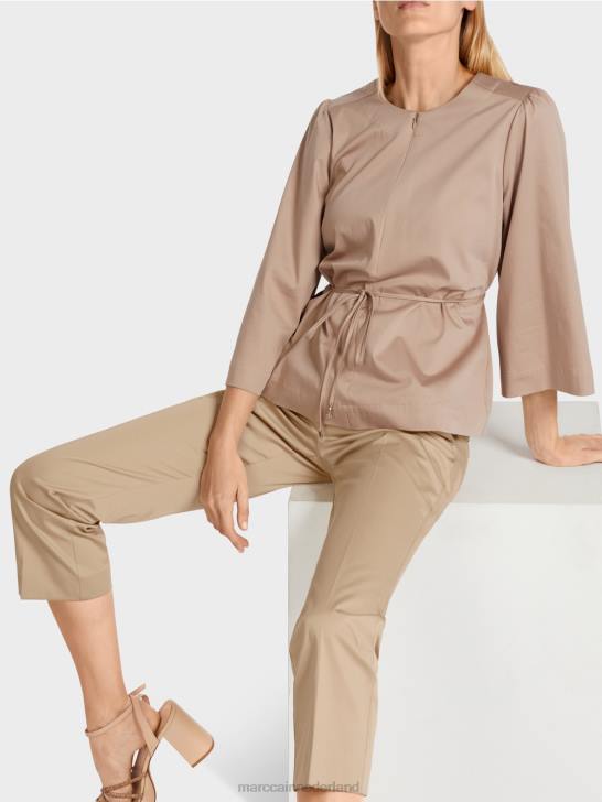 kleding diep zand 464J948 katoenen blouse met lange mouwen Marc Cain
