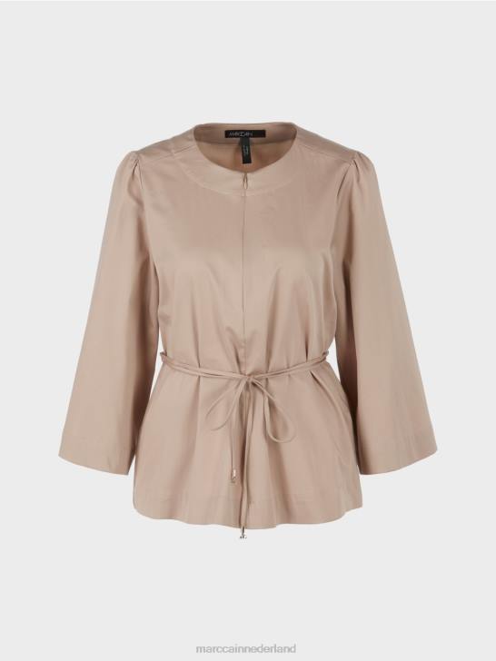 kleding diep zand 464J948 katoenen blouse met lange mouwen Marc Cain