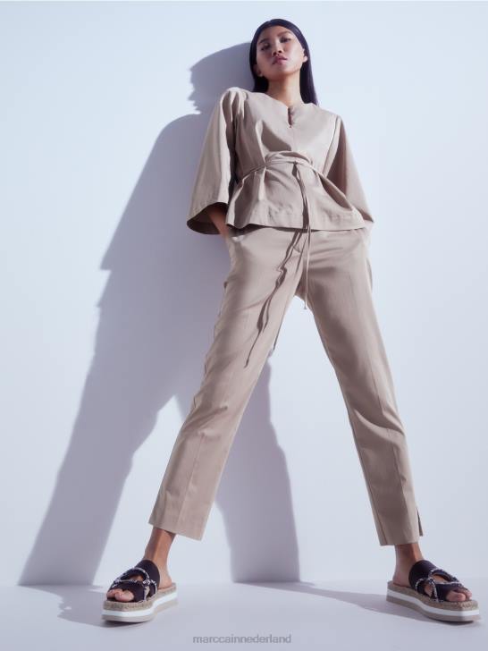 kleding diep zand 464J948 katoenen blouse met lange mouwen Marc Cain