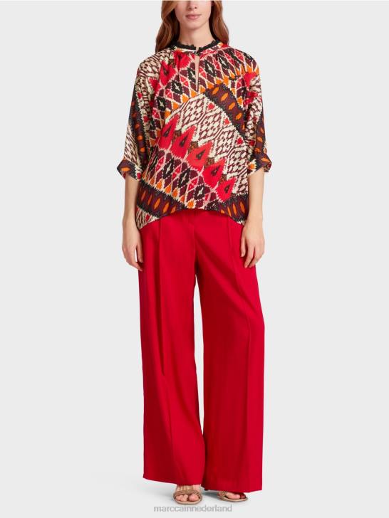 kleding dieprood 464J913 kimonoblouse met print van viscose Marc Cain