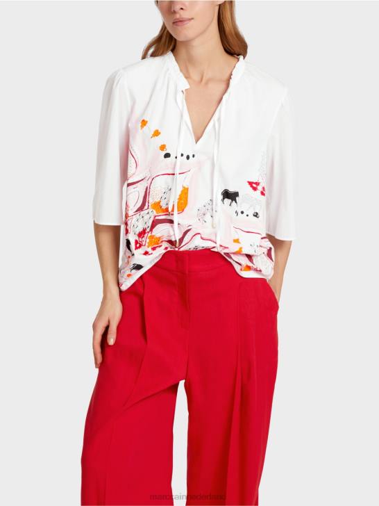 kleding dieprood 464J918 uitlopende blouse met 3/4-mouwen Marc Cain