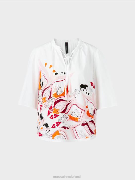 kleding dieprood 464J918 uitlopende blouse met 3/4-mouwen Marc Cain