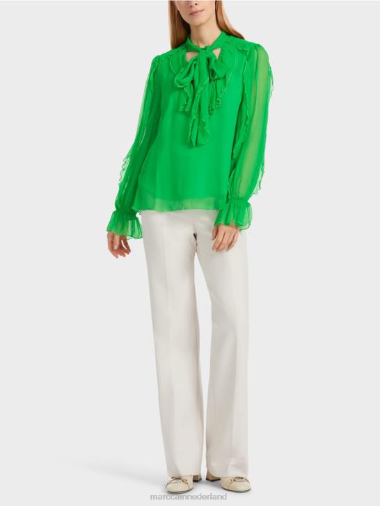 kleding donker appelgroen 464J841 Gekreukte chiffon blouse Marc Cain