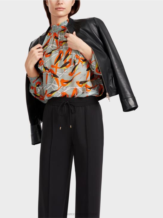 kleding donker hemelsblauw 464J879 speelse blouse met vogeldessin Marc Cain