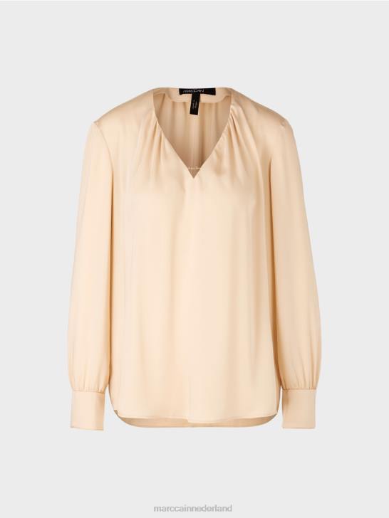 kleding donkere crème 464J854 casual blouse met v-hals Marc Cain
