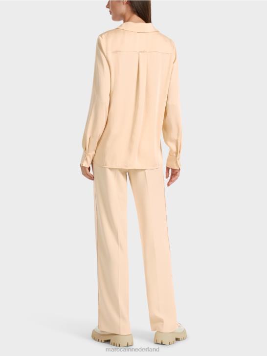 kleding donkere crème 464J856 klassieke overhemdblouse met v-hals Marc Cain