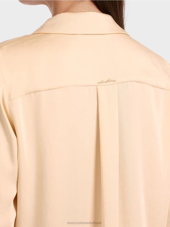 kleding donkere crème 464J856 klassieke overhemdblouse met v-hals Marc Cain