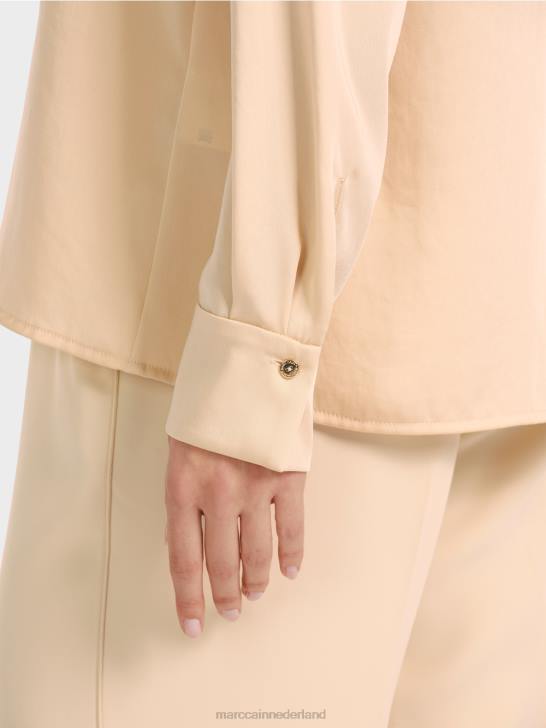 kleding donkere crème 464J856 klassieke overhemdblouse met v-hals Marc Cain