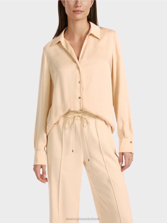 kleding donkere crème 464J856 klassieke overhemdblouse met v-hals Marc Cain