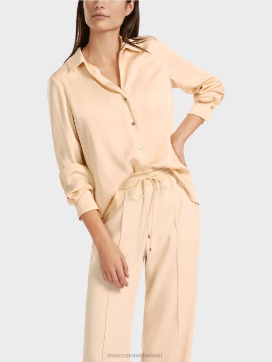 kleding donkere crème 464J856 klassieke overhemdblouse met v-hals Marc Cain