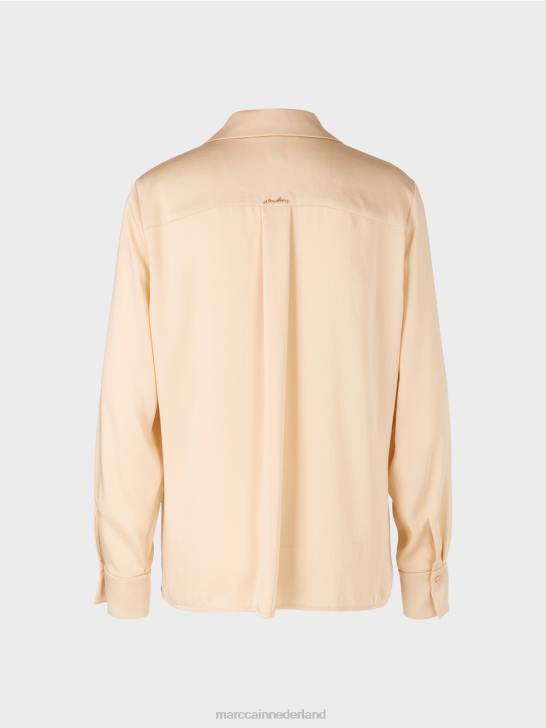 kleding donkere crème 464J856 klassieke overhemdblouse met v-hals Marc Cain