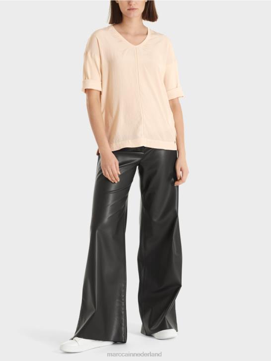 kleding donkere crème 464J907 blouse met materiaalmix Marc Cain