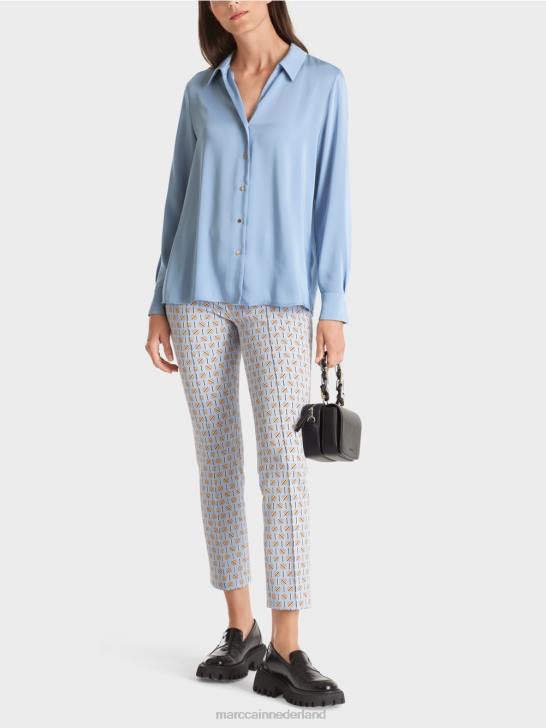 kleding donkere zomerhemel 464J859 klassieke overhemdblouse met v-hals Marc Cain