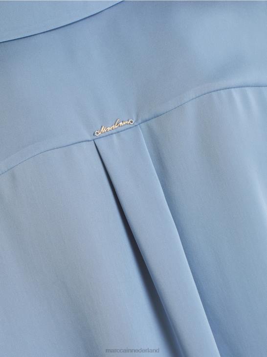 kleding donkere zomerhemel 464J859 klassieke overhemdblouse met v-hals Marc Cain