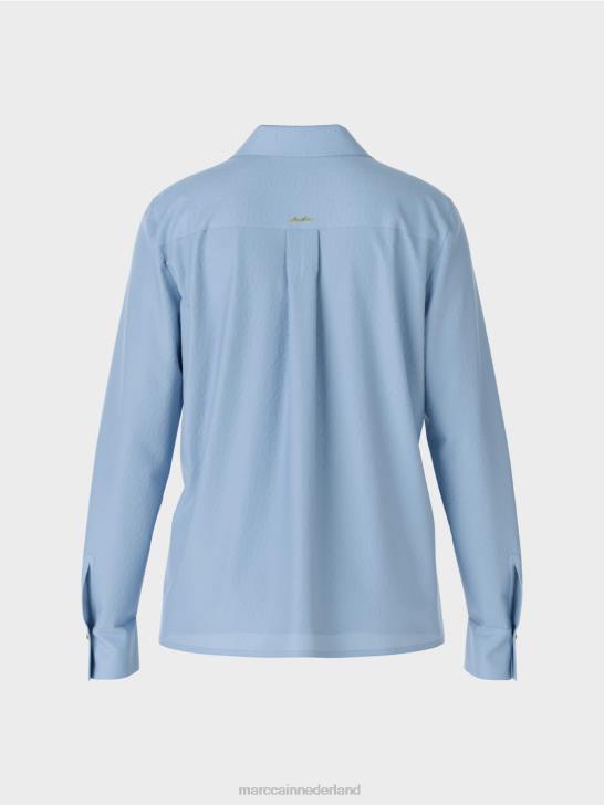 kleding donkere zomerhemel 464J859 klassieke overhemdblouse met v-hals Marc Cain