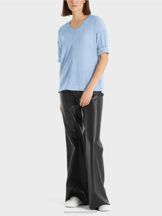 kleding donkere zomerhemel 464J905 blouse met materiaalmix Marc Cain