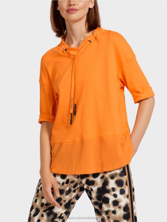 kleding fel oranje 464J983 top in blousestijl in een mix van texturen Marc Cain