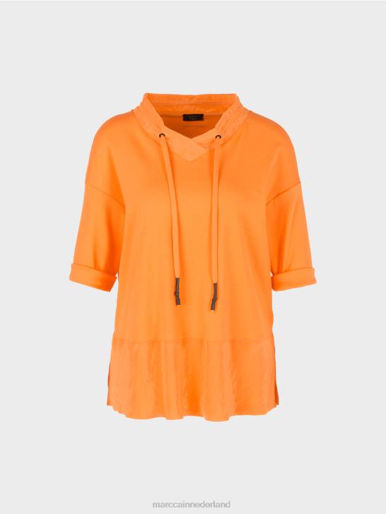 kleding fel oranje 464J983 top in blousestijl in een mix van texturen Marc Cain