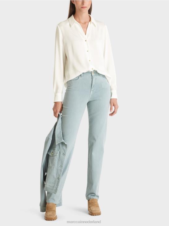 kleding gebroken wit 464J884 klassieke overhemdblouse met v-hals Marc Cain